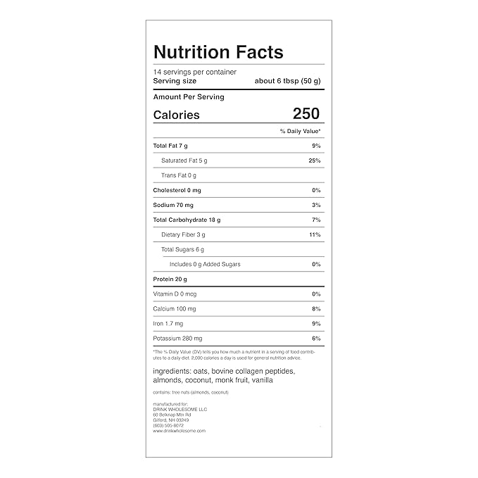 Drink Wholesome Vanilla Meal Replacement Powder | for Sensitive Stomachs | Gut Friendly | Additive & Dairy Free | No Artificial Sweeteners | No Bloating, Farts or Gas | No Constipation or Diarrhea