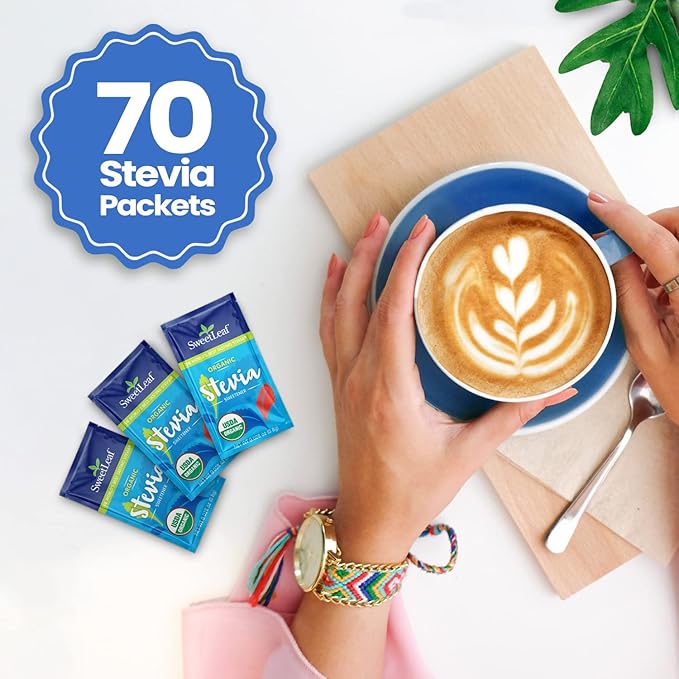 SweetLeaf Organic Stevia Packets - Zero Calorie Stevia Powder, No Bitter Aftertaste, Sugar Substitute for Keto Coffee, Nothing Artificial, Non-GMO Stevia Sweetener Packets, 70 Count (Pack of 2)