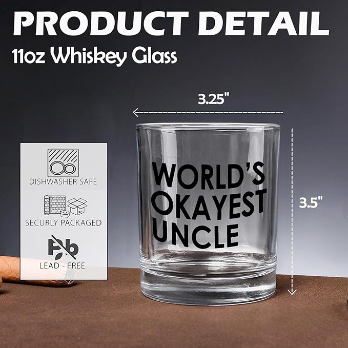 Funny Uncle Whiskey Glasses 10 oz, Uncle Gifts for Birthday Christmas from Niece Nephew Old Fashioned Rocks Glasses for Drinking Scotch Bourbon Cocktail Liquor Vodka