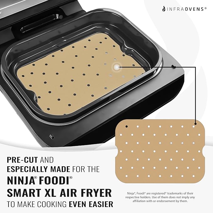 Unbleached Parchment Paper Liners for Ninja Foodi XL Smart FG551 6-in-1 Indoor Grill Accessories, Air Fryer Liners and Reusable Heat Resistant Mat, Accessories by INFRAOVENS