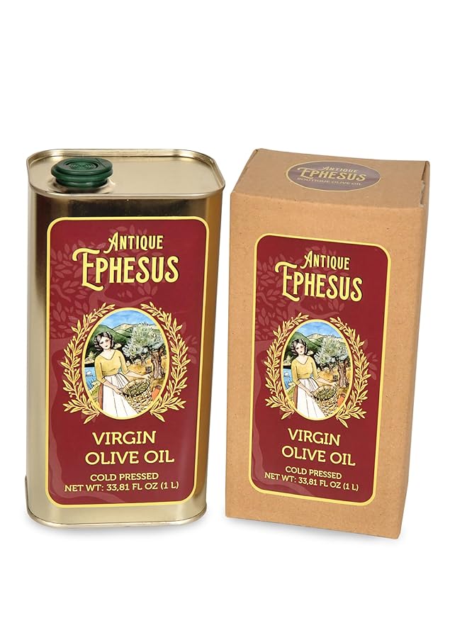 Cold Pressed Virgin Olive Oil 1 L - 33.81 Fluid Ounce, Antique Ephesus, Mediterranean Region of Ayvalik Turkey