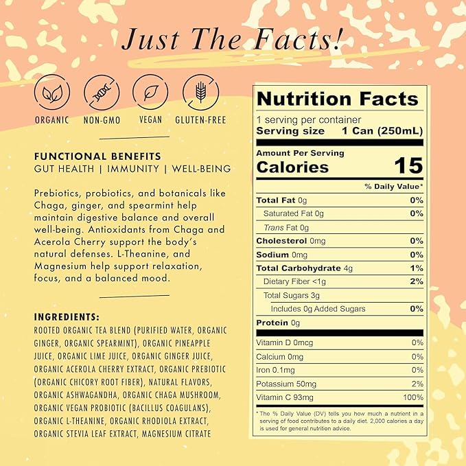 Non-Alcoholic Mocktails, Functional Beverage with Adaptogens & Mushrooms, Ashwaganda, Lion's Mane, Low Sugar, Low Calorie, Variety Pack, 8.4oz Cans (12 Pack)