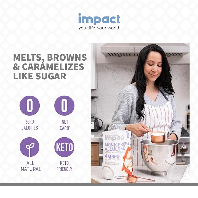 Impact - Monk Fruit Allulose Sweetener, Crystallized Blend Sugar Substitute - Zero Calorie Low-Carb Essential for Low-Carb Recipes - 4lb