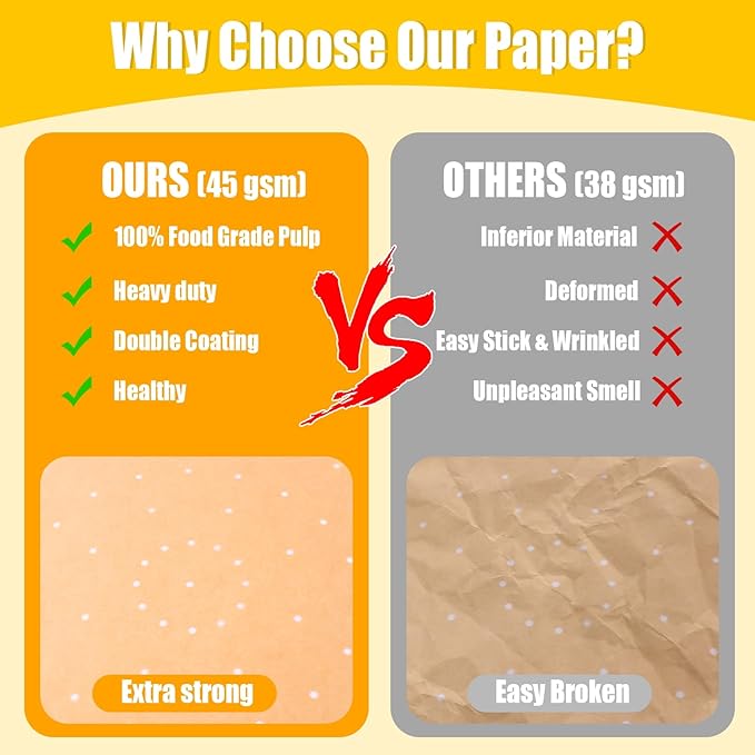 Air Fryer Parchment Paper Liners, 100 Pcs 9 Inch Square Air Fryer Liners, Unbleached Perforated Parchment Paper Sheets for Baking, Parchment Paper for Air Fryer and Bamboo Steaming Basket