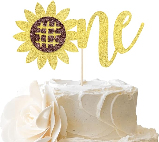 1-Pack Happy Birthday Cake Topper - Glitter Sunflower, First Birthday, Baby Shower, Summer Cake Decoration