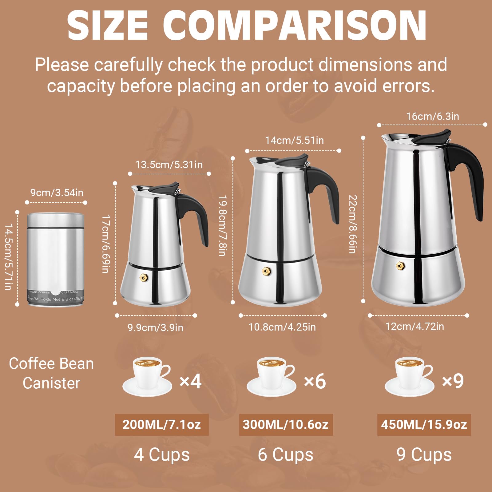 Suiitat 4 Cup Stainless Steel Moka Pot, 200ml Stovetop Espresso Maker, Silver