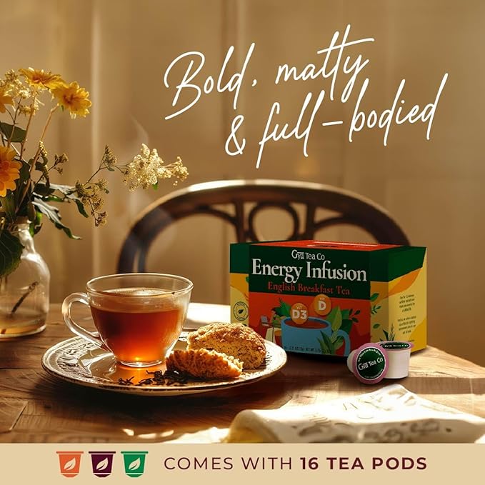 Gya Tea Co English Breakfast Tea Gift Set (16 ct) - High Caffeine Wellness Tea Pod Rich in Vitamin D, D3 for Refresh & Energy