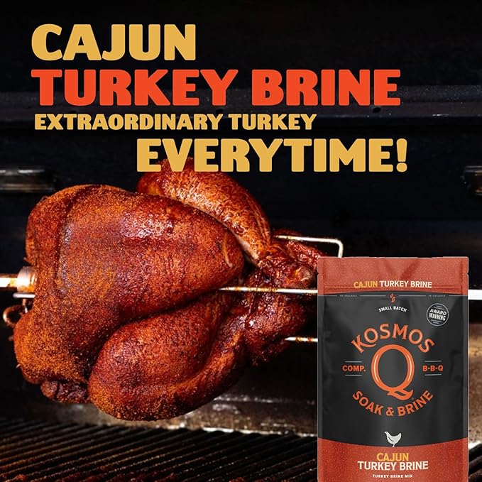 Kosmos Q Cajun Turkey Soak & Brine, Fiery Brown Sugar & Worcestershire Spice Blend for Whole Bird, Breasts, Legs, Roasting, Smoking, Frying, Locks In Moisture, Deep Flavor, Simple Prep, 16 Oz Bag