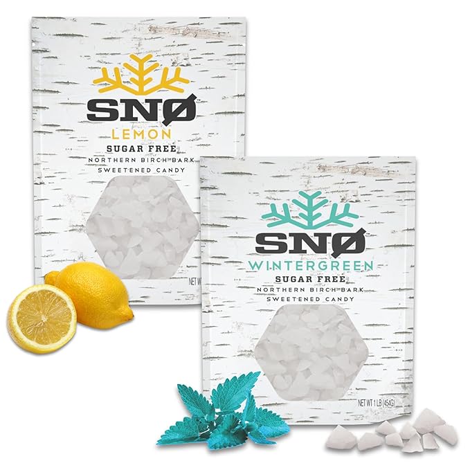 SN횠 Lemon & Wintergreen Xylitol Candy Chips - SN횠 (1LB Bag x 2) - Sugar-Free Candy With Only 2 Ingredients | Pure Birch Xylitol | Low Carbs, Diabetic-Friendly, Non-GMO, Vegan, GF & Kosher