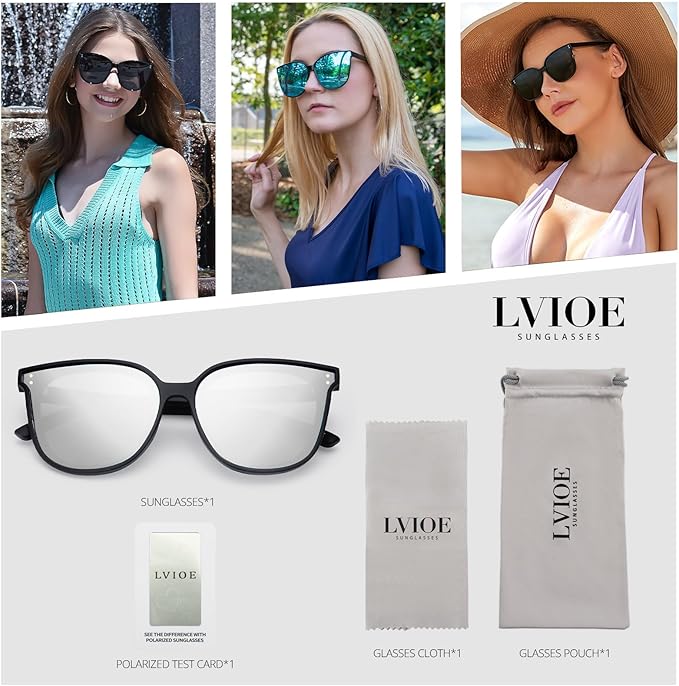 LVIOE Oversized Polarized Sunglasses for Women Trendy Large Cat Eye UV Protection Shade LS1627s