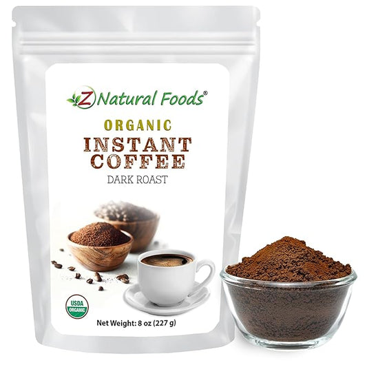 Z Natural Foods Organic Instant Coffee Powder - Rich Dark Roast Flavor, Arabica Instant Espresso Powder with Antioxidants to Boost Energy, Mood & Focus - Gourmet Coffee in Resealable Bag, 8 oz