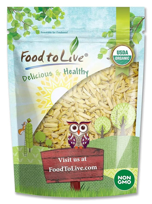 Food to Live Organic Blanched Slivered Almonds, 12 Ounces - Non-GMO, Raw, Unpasteurized, Unsalted, Vegan, Keto, Paleo, Kosher, Bulk, Protein, Dietary Fiber, For Cooking, Baking, Salads and Cereals