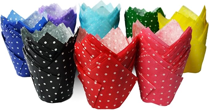 Polka Dot Colored Set Tulip Baking Cups Cupcake Liners Muffin Liners Greaseproof Paper 200