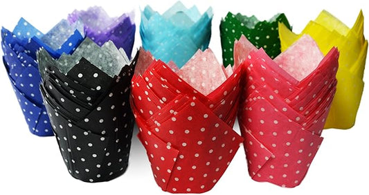 Polka Dot Colored Set Tulip Baking Cups Cupcake Liners Muffin Liners Greaseproof Paper 200