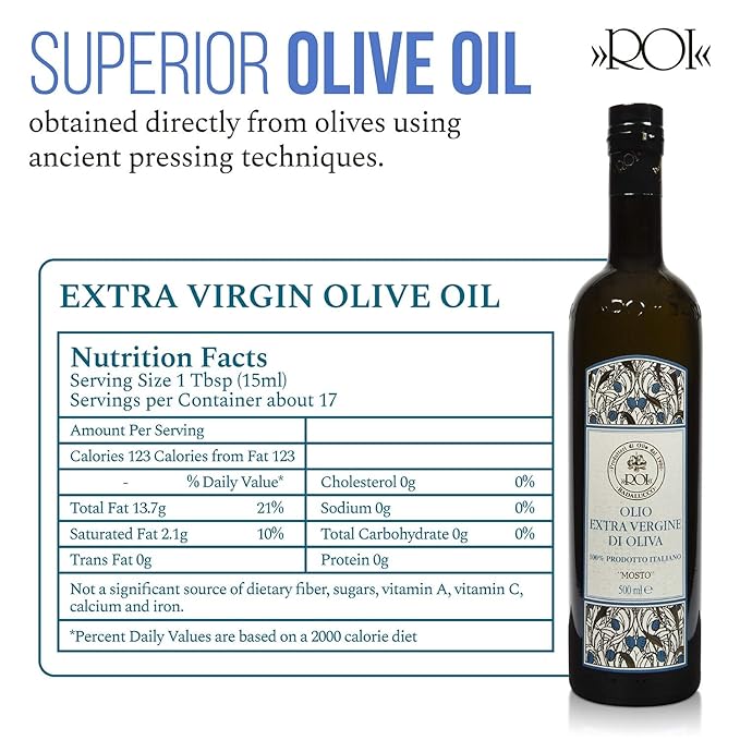 ROI Premium Ligurian Italian Extra Virgin Olive Oil First Cold Pressed - Mosto Olive Oil Imported from Italy, High In Polyphenols, 17 fl.oz. (500ml)