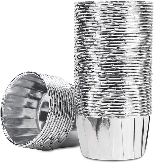 EUSOAR Aluminum Foil Silver Cupcake Liners, 50Pcs Disposable Muffin Liners, Baking Cups, Aluminum Cupcake Tip Pan Ramekin Holders, Little Pudding Cups