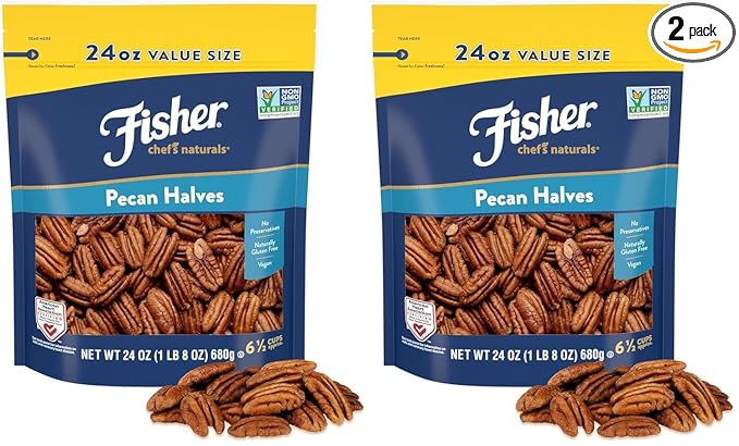 Fisher Chef's Naturals Pecan Halves 24oz (Pack of 2), Unsalted Raw Nuts for Cooking, Baking & Snacking, Vegan Protein, Keto Snack, Gluten Free