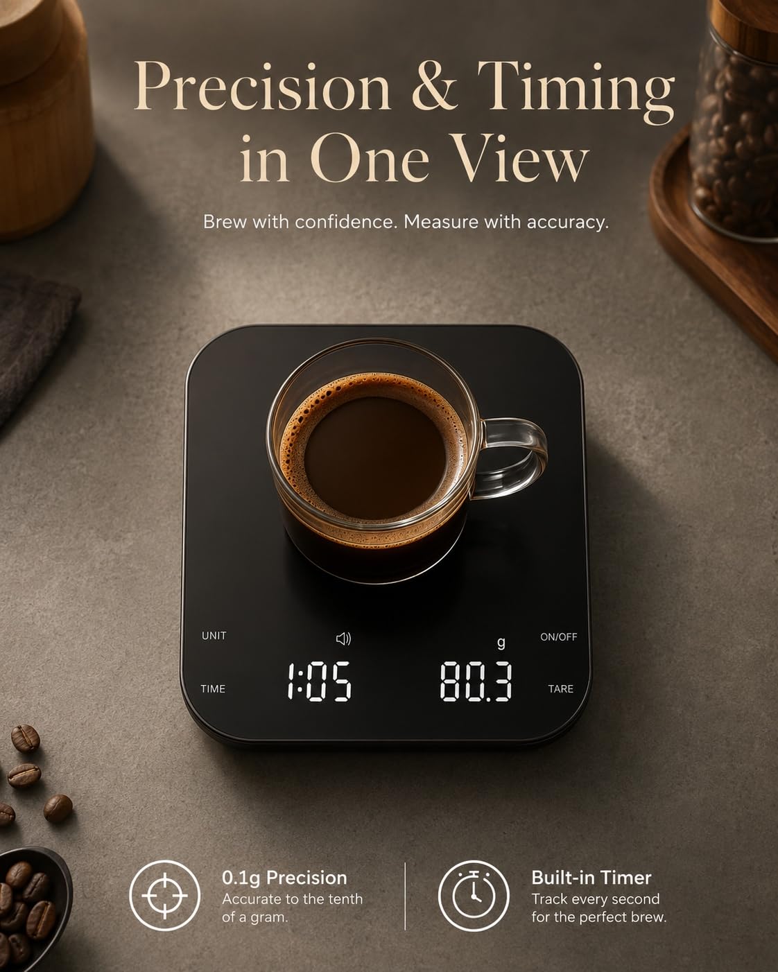 CULIKEM Pour-Over Coffee Scale with Timer, 100-Day USB-C Rechargeable