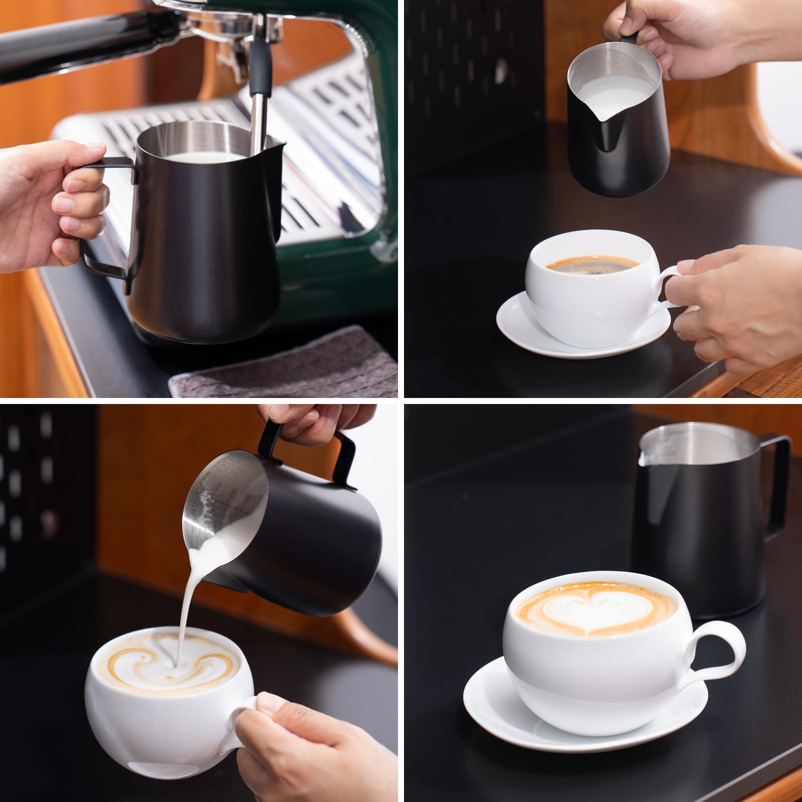2 Pack Matte Black Milk Frothing Pitcher, 12oz/350ml & 20oz/600ml Espresso Steaming Pitcher