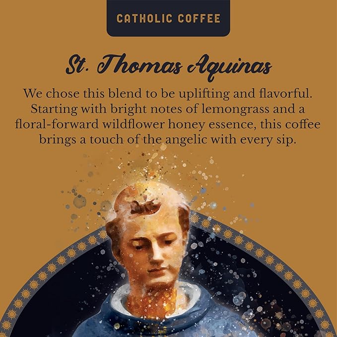 Catholic Coffee St. Thomas Aquinas | Medium Roast Ground Coffee ??Floral Honey & Lemongrass Notes | 12oz Bag ??Catholic Gift Inspired by a Doctor of the Church