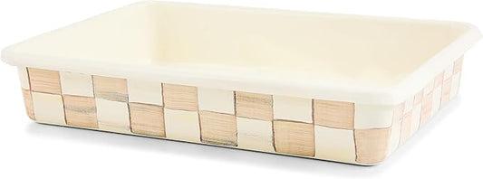 MACKENZIE-CHILDS Enamel Baking Pan for Oven, Rectangular Oven Pan, 9" x 13", Brown-and-White Mocha Check