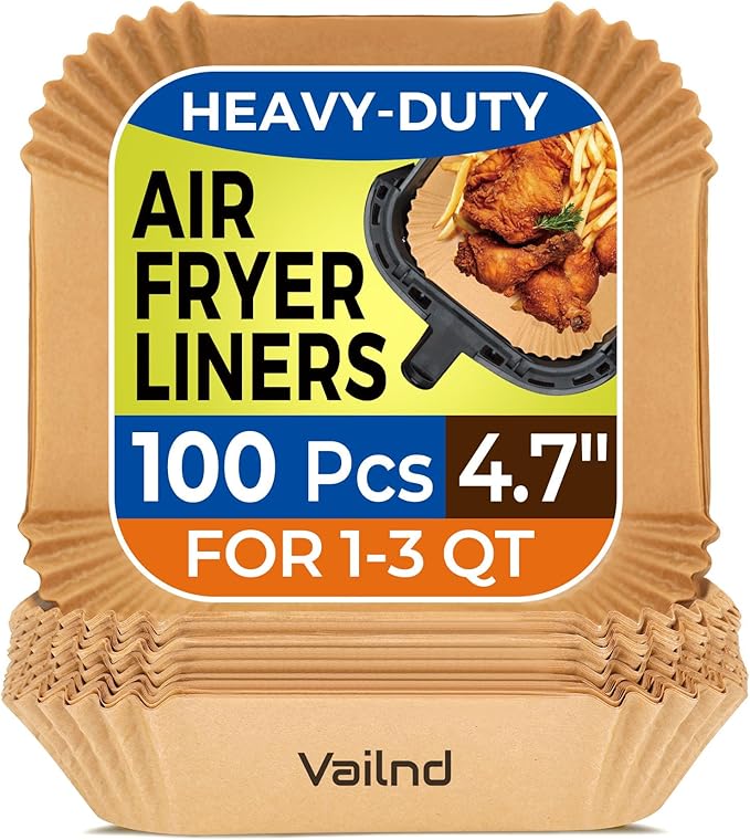 Small Air Fryer Liners Disposable, 2 QT Parchment Paper for COSORI 2.1 Qt Air Fryer, 100PCS 4.7 Inch Square Baking Paper Sheets for Mini Airfryer Basket