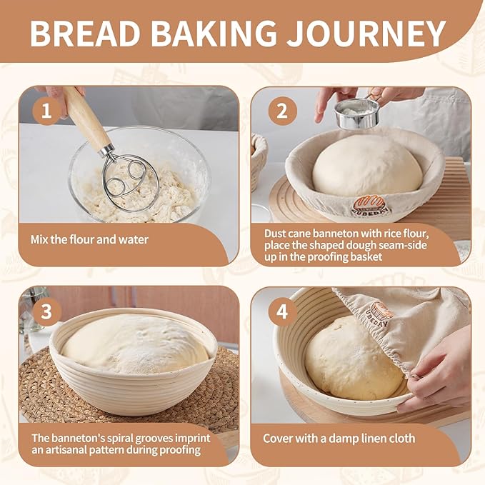 Banneton Bread Proofing Basket,Sourdough Banneton Basket ??9??Premium Handwoven Brotform with Liner for Bakery-Perfect Sourdough & Rustic Loaves, Proofing Basket for Sourdough Bread Baking