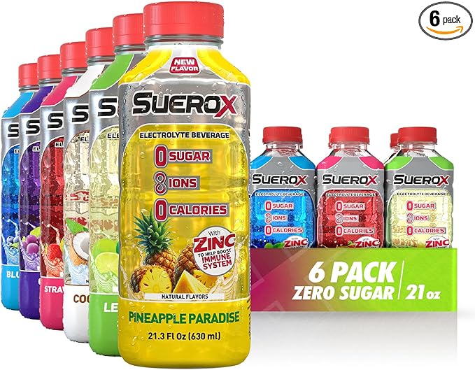 SueroX Sugar-Free Sports Drink for Hydration and Recovery, Electrolyte Hydration Drink with 8 Ions, Zero Calorie Sports Drinks with Electrolytes, Power Pack, 21.3 Fl Oz, 6 Count
