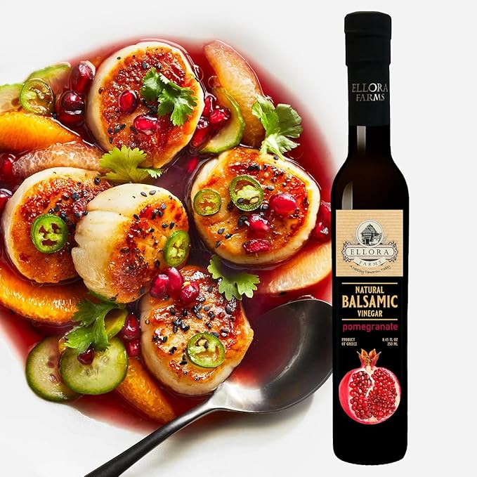 Ellora Farms, Pomegranate Infused Thick Aged Balsamic Vinegar, No-Added Sugar, No-Preservatives, Glass Bottle, 8.45 oz., Pack of 1