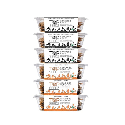 Top Seedz Certified Organic Gluten Free Rosemary and 6 Seed Crackers | 6-Pack | 5 Ounces | Healthy Vegan Crackers with Plant Based Protein | Made of Sunflower, Flax, Sesame and Pumpkin Seed