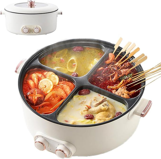 Four Grid Multifunctional Stew Pot, 2026 Upgraded 6L Large Capacity 4 Grid Multifunctional Stew Pot for Home Party & Chinese Shabu Shabu Electric Hot Pot,One Pots With 4 Flavors