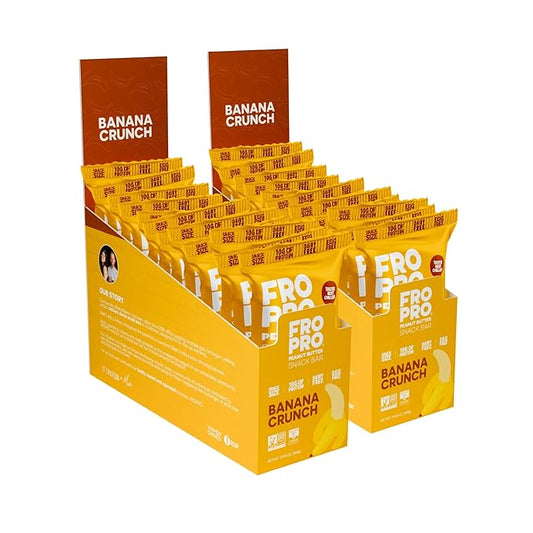 FROPRO Plant Protein Snack Bars - Plant Based Protein Bars, All-Natural, Gluten, Dairy, & Soy Free, High Protein Bars with Low Calories | Banana Crunch, 24 Pack