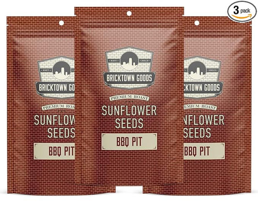 Bricktown Goods BBQ Pit Flavored Sunflower Seeds - 3 Pack - Boldly Seasoned and Roasted In-Shell Sunflower Seeds - 24 oz Total