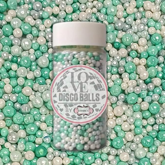 Confect Mint Green & White Cake Sprinkles | Love Disco Balls & Decorative Pearls Mix ??Edible Cake Decorations for Baking, Cupcakes, Cookies, and Party Treats | Vegan, Gluten-Free, Nut-Free, Soy-Free, Dairy-Free, Palm Oil-Free- 4.2