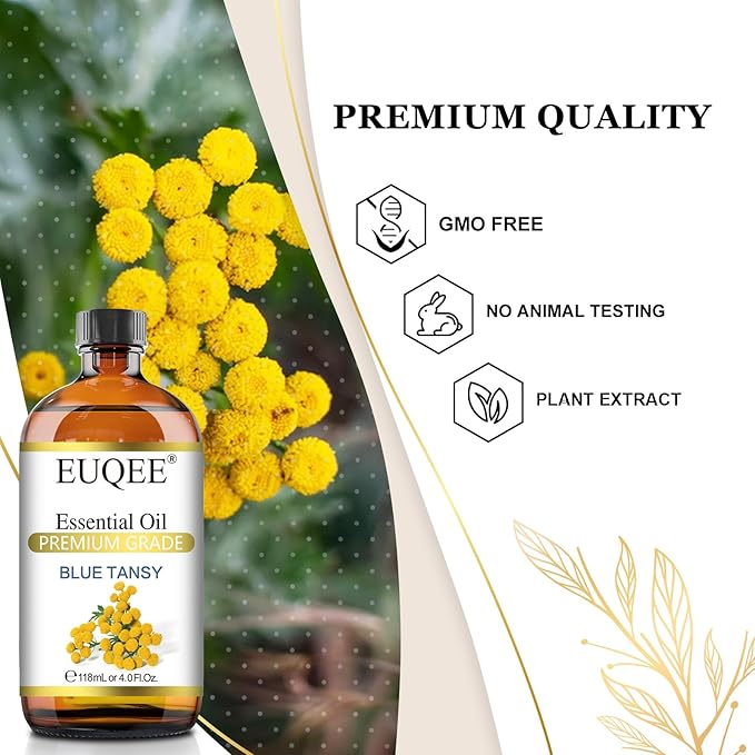 Blue Tansy Essential Oil 118mL/4oz Pure Blue Tansy Oil Premium Essential Oil for Diffuser, Soap Making, Skin Care with Glass Dropper
