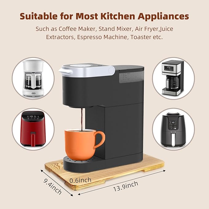 360째 Rolling Tray Bamboo Appliance Slider, Appliance Sliders for Kitchen Appliances Sliding Tray for Coffee Maker Appliances Mat Easily from Under The Cabinet Wood(13.9"횞9.4")