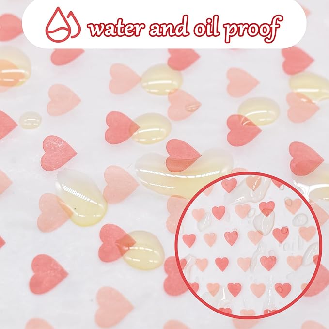 Wax Paper Sheets Love Heart Graphic Food Colored Candy Sandwich Wrap Waterproof Greaseproof Paper Suitable For Food Wrap And Packing (100Sheets)