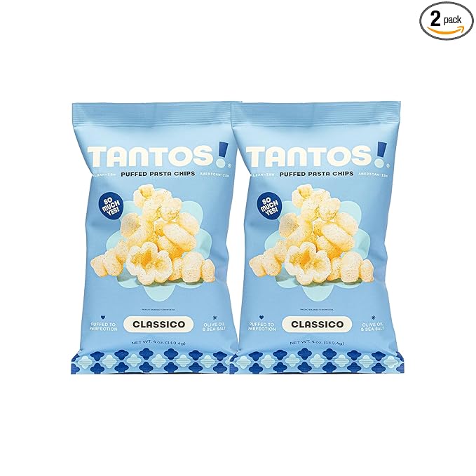 Tantos! Puffed Pasta Chips ??Healthy Pasta Snack by Top Chef Joe Sasto ??Plant-Based, Low Calorie, Crunchy Chips ??Variety Pack ??Marinara, Pesto, Cacio e Pepe, Classico ??Gourmet Bold Flavors (4 oz 2 Pack, Classico)