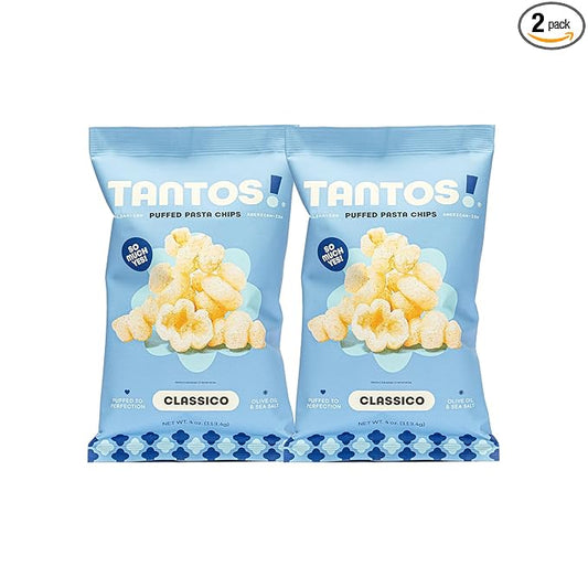 Tantos! Puffed Pasta Chips ??Healthy Pasta Snack by Top Chef Joe Sasto ??Plant-Based, Low Calorie, Crunchy Chips ??Variety Pack ??Marinara, Pesto, Cacio e Pepe, Classico ??Gourmet Bold Flavors (4 oz 2 Pack, Classico)