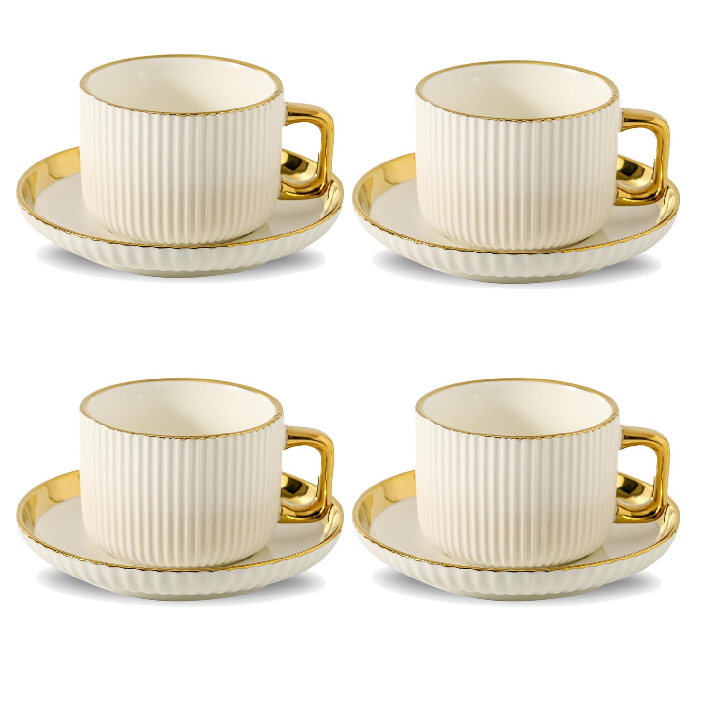 LETAOTAO Cappuccino Cups with Saucers, 8oz Ceramic Coffee Cups with Saucers Set, Latte Art Coffee