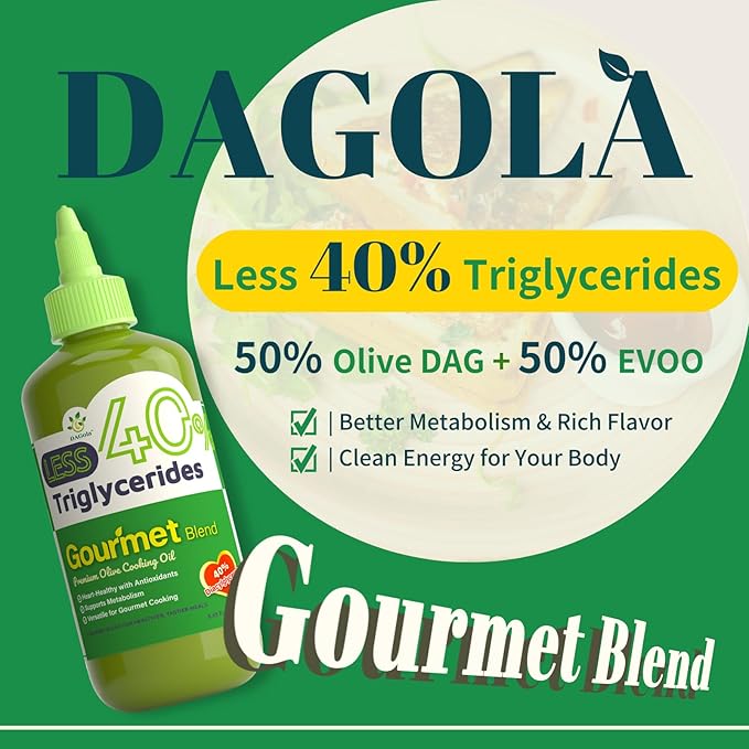 DAGola Gourmet Blend Olive Oil - Keto-Friendly, 50% EVOO & 50% Olive DAG, 40% Less Triglycerides, 250ml Chef Bottle ??Premium Cooking Oil for Heart Health, Frying, and Dressings