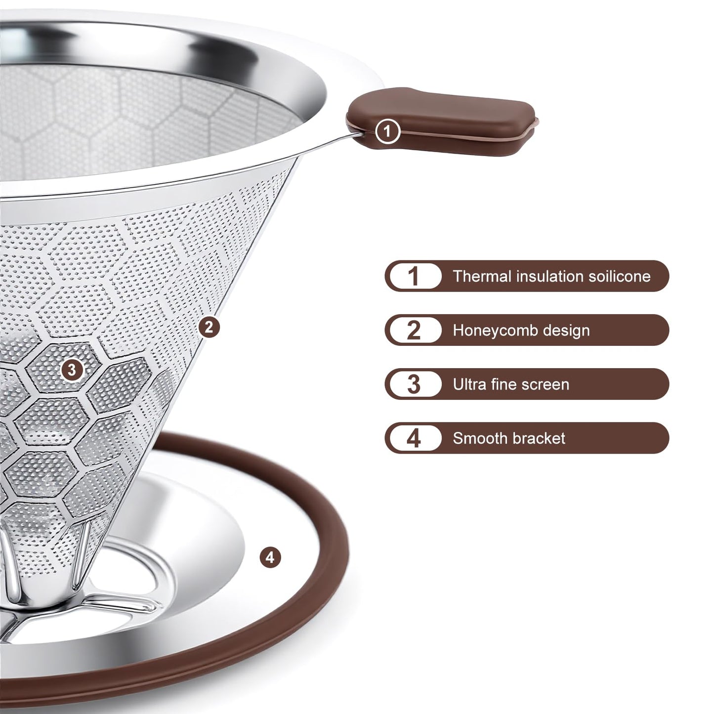 Roogaluckeep Pour Over Coffee Maker, Reusable Stainless Steel Filter