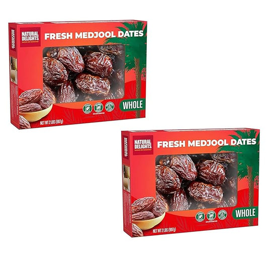 Natural Delights Medjool Dates Whole - Non-GMO Verified Fruit, Good Source of Fiber & Potassium, Naturally Sweet, Snack for On-the-Go, Large & Plump Dates - Bulk 2 lb Box (Pack of 2)