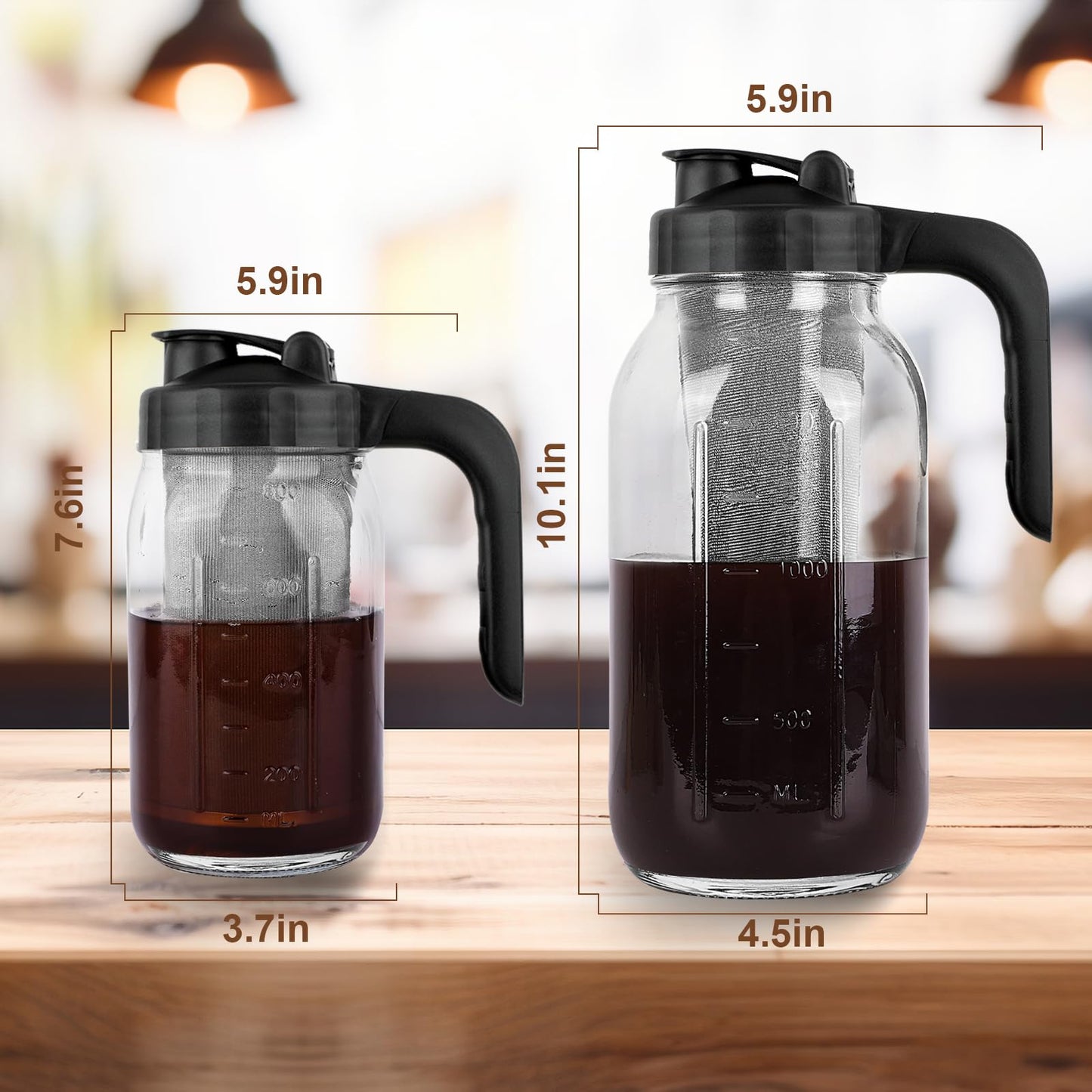 Cold Brew Coffee Maker Pitcher, 64 Oz Heavy Duty Glass Mason Jar Pitcher with V-shaped Pour Spout