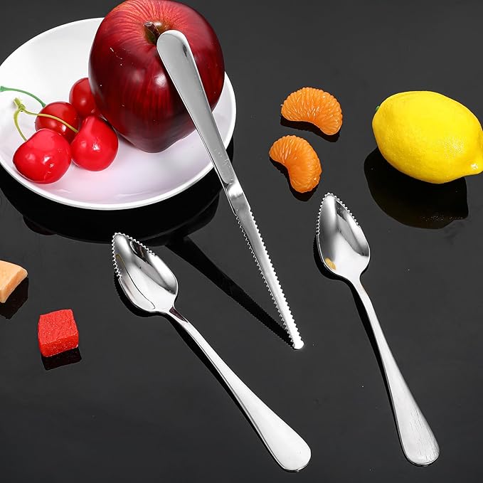 Giantree Grapefruit Spoon, Serrated Edge Grapefruit Knife, Stainless Steel Grapefruit Utensil Tool Dessert Spoons for Citrus Lemon Kiwi Salads Melon Lime Pitaya Apple Fruit Puree (3)