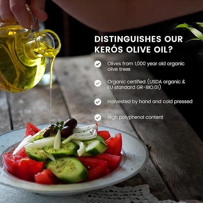 Ancient Foods Keros Greek Organic Extra Virgin Olive Oil ??Cold Pressed Olive Oil from Greece, High Phenolic Organic Olive Oil from 1000 Year Old Trees (101oz, 3L)