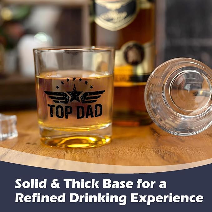 Top Dad Gifts Whiskey Glasses 10 oz, Best Dad Gifts for Father's Day from Kids Son Daughter, Funny Daddy Old Fashioned Rocks Glasses for Drinking Scotch Bourbon Cocktail Liquor Vodka