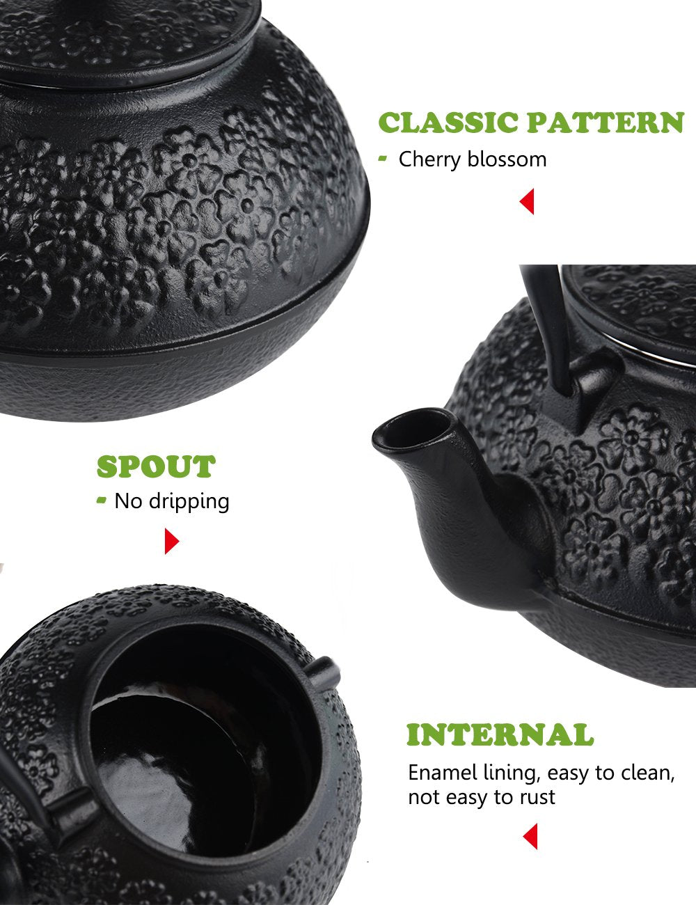 Sotya Cast Iron Tea Pot with Infusers for Loose Tea, 40oz Japanese Tetsubin
