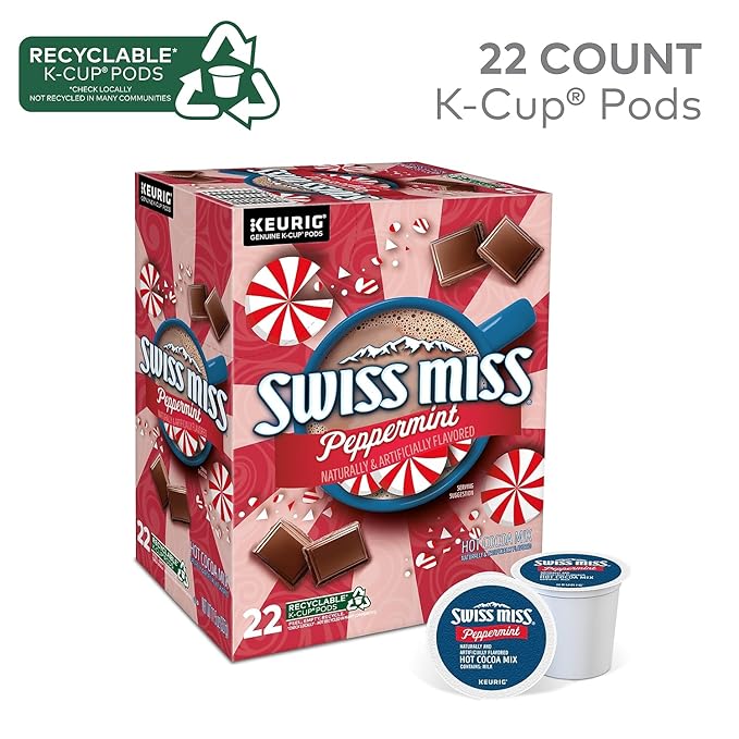 Swiss Miss Chocolate Peppermint Hot Cocoa Mix, Keurig K-Cup Pod, 22/Box (5000355689)
