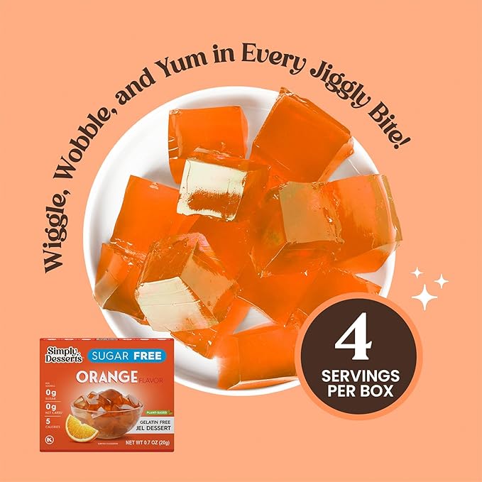 Simply Desserts Sugar-Free Orange Jel, 6-Pack ??Vegan Dessert, Keto Snacks, Diabetic Friendly & Kosher, 1.7 Oz Ea